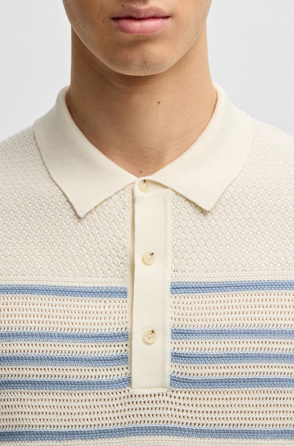 BOSS Knit polo in silk and cotton with stripe details