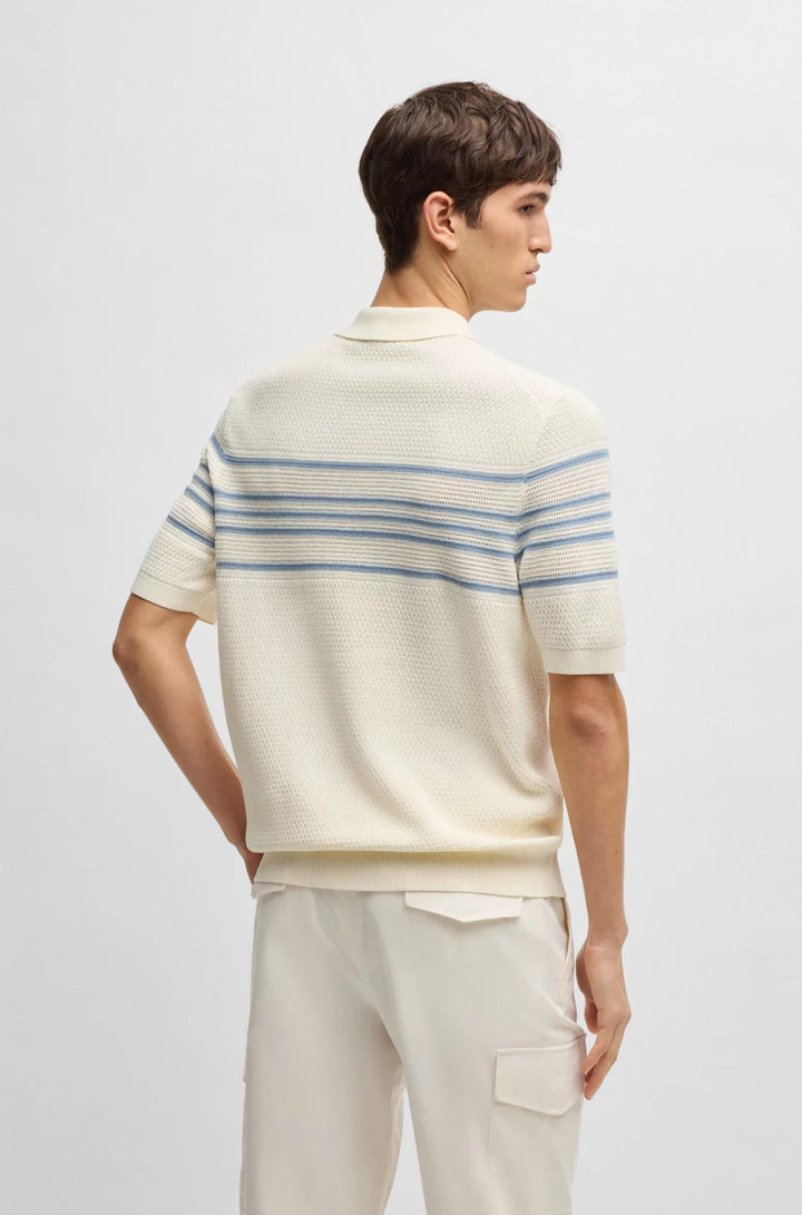 BOSS Knit polo in silk and cotton with stripe details