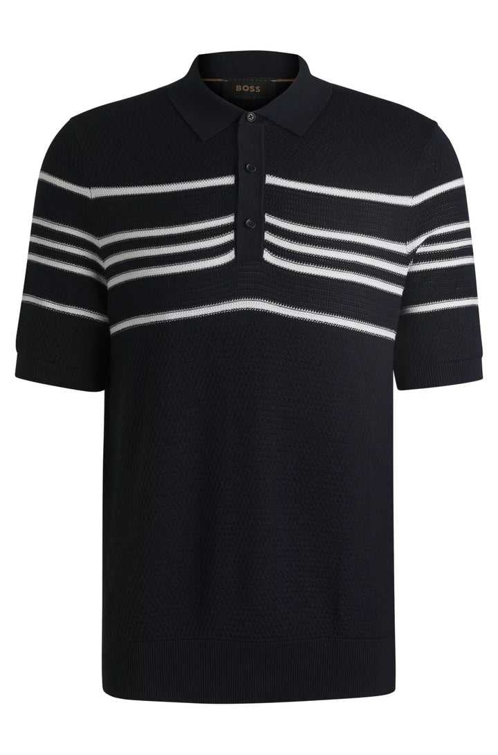 BOSS Knit polo in silk and cotton with stripe details