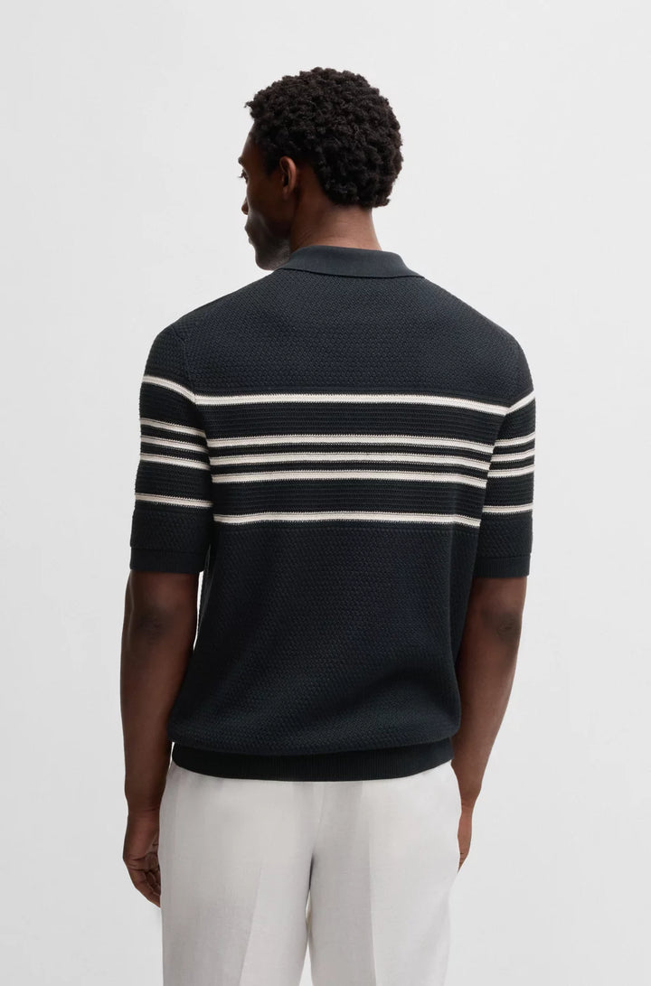 BOSS Knit polo in silk and cotton with stripe details
