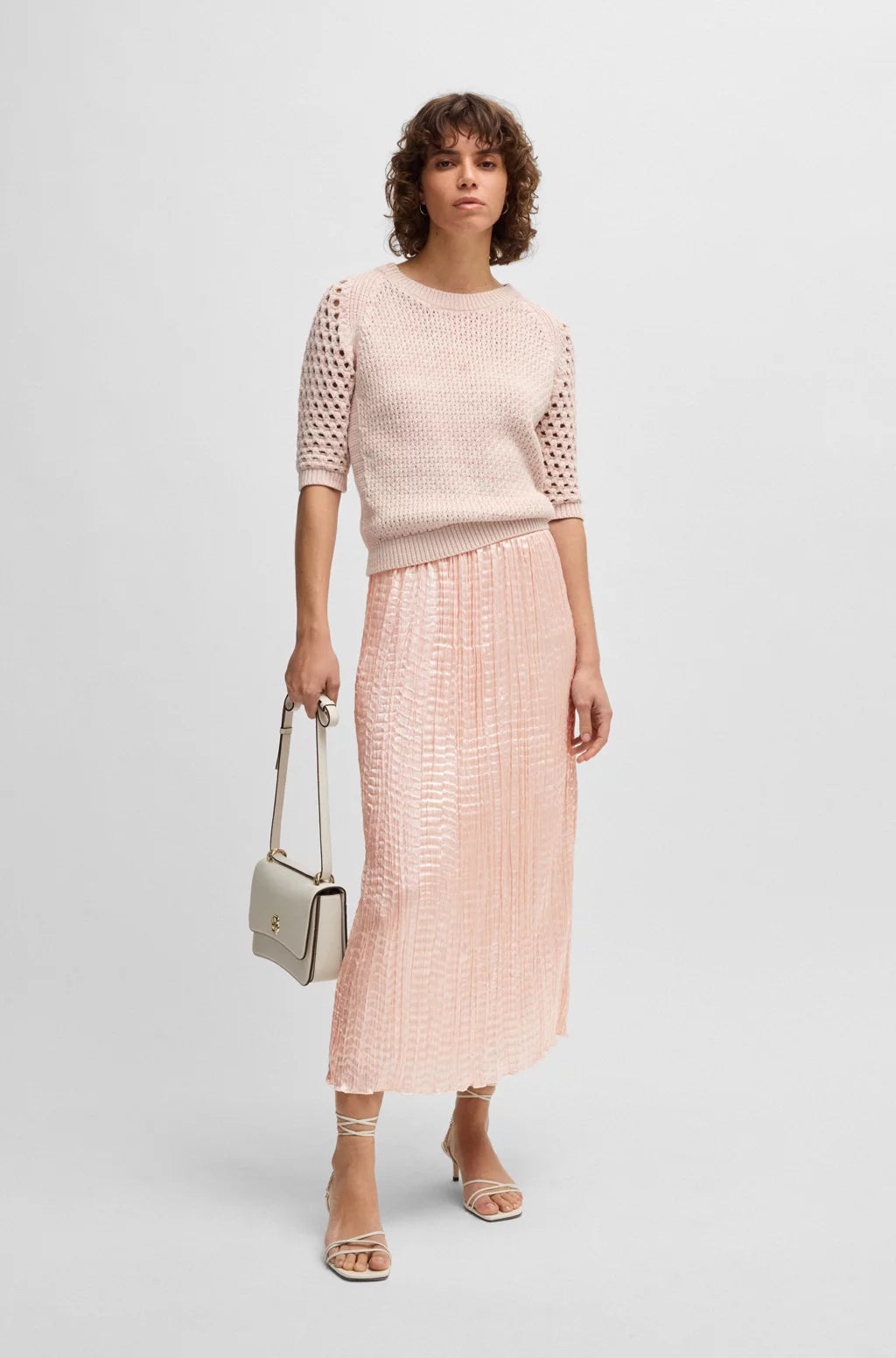 BOSS CRINKLE-PLISSÉ SKIRT WITH TONAL WAISTBAND
