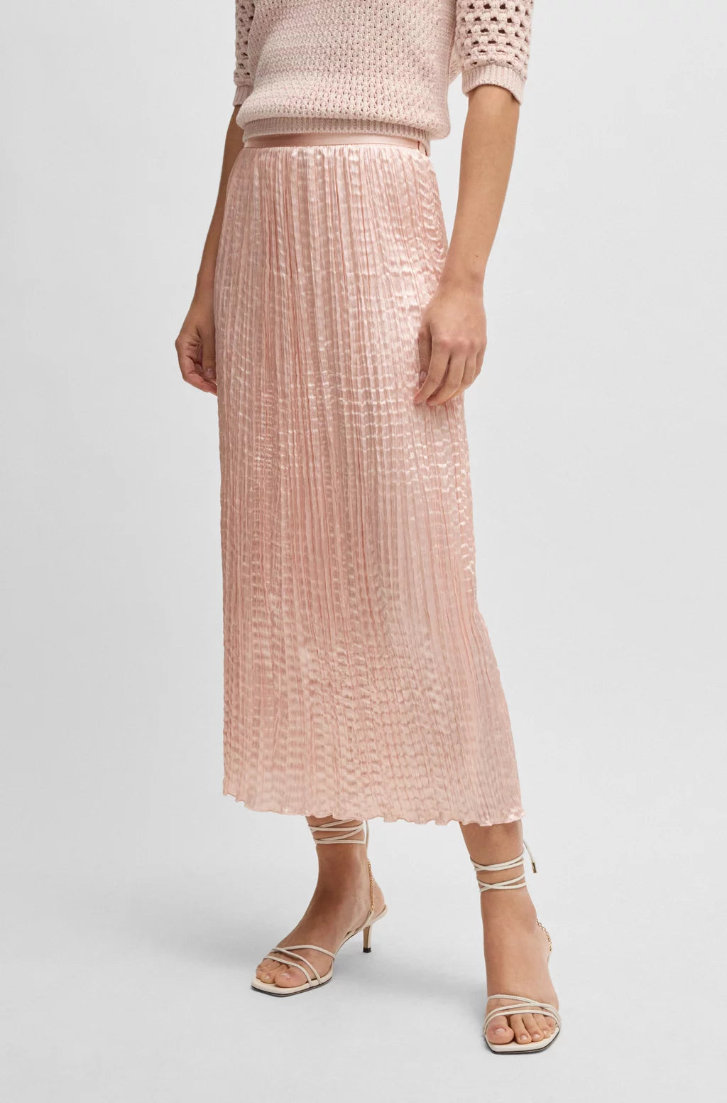 BOSS CRINKLE-PLISSÉ SKIRT WITH TONAL WAISTBAND