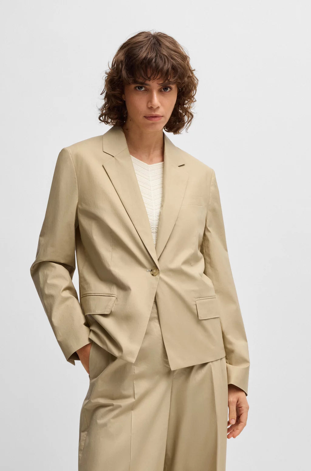 BOSS SINGLE-BUTTON BLAZER IN AIRY STRETCH COTTON