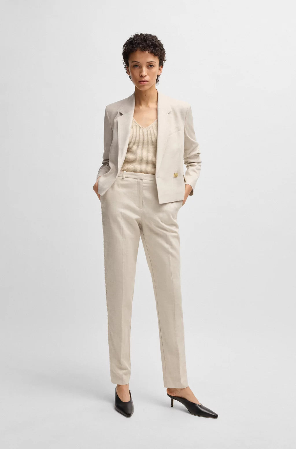 BOSS RELAXED-FIT TROUSERS IN MELANGE STRETCH FABRIC