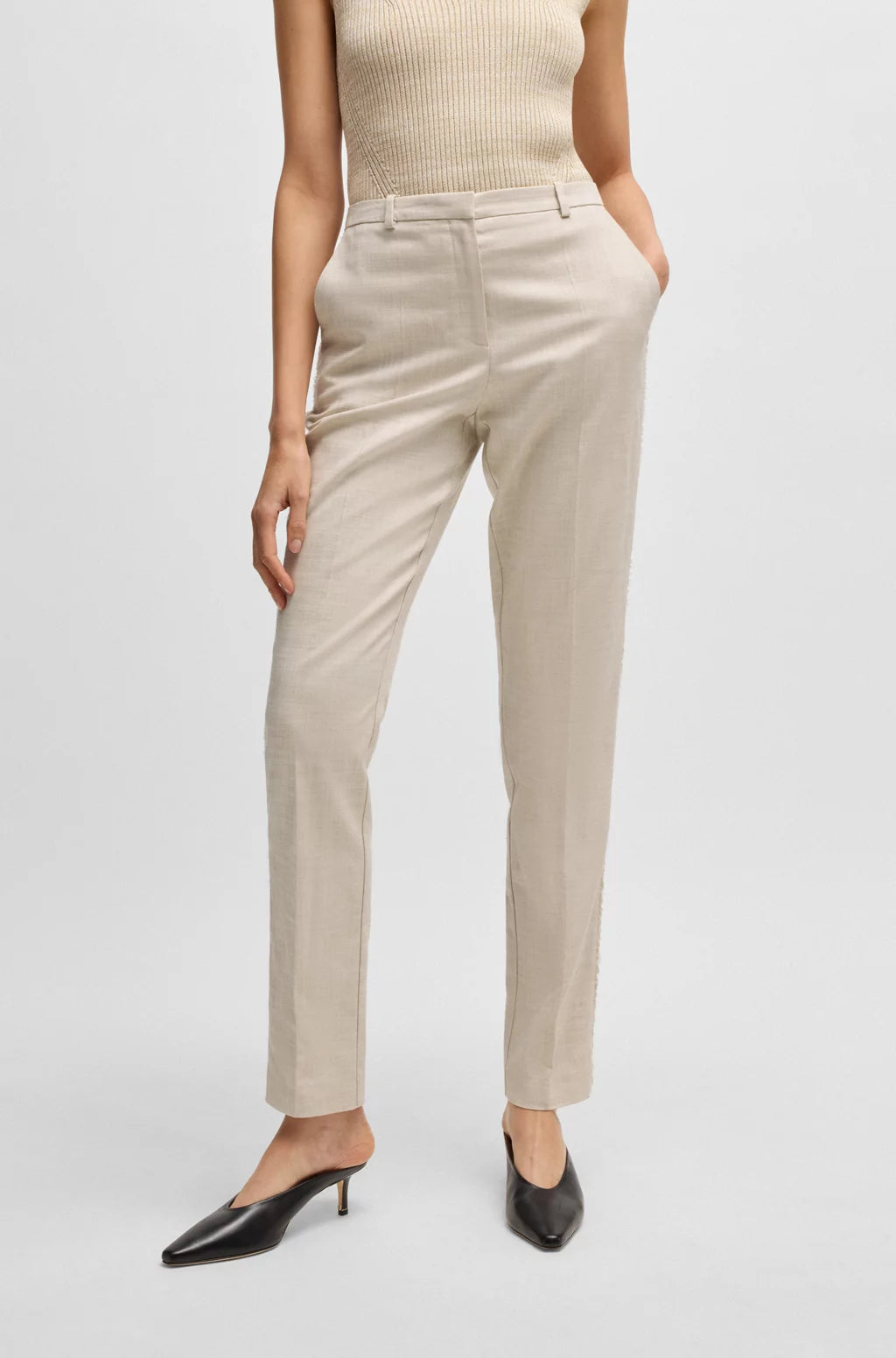 BOSS RELAXED-FIT TROUSERS IN MELANGE STRETCH FABRIC
