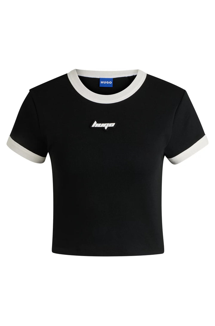HUGO Cropped ringer T-shirt in cotton with graphic print