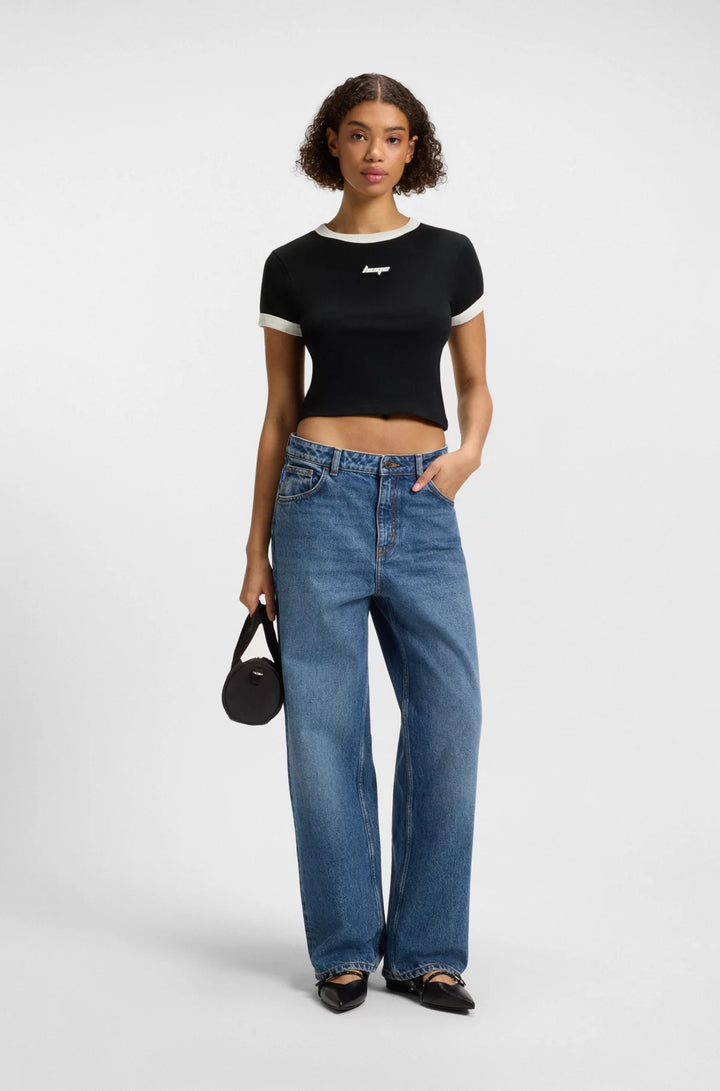 HUGO Cropped ringer T-shirt in cotton with graphic print