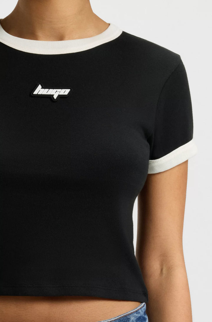 HUGO Cropped ringer T-shirt in cotton with graphic print