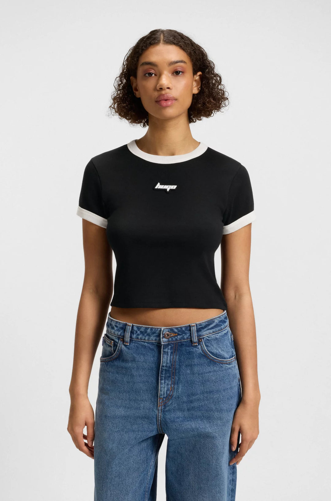HUGO Cropped ringer T-shirt in cotton with graphic print