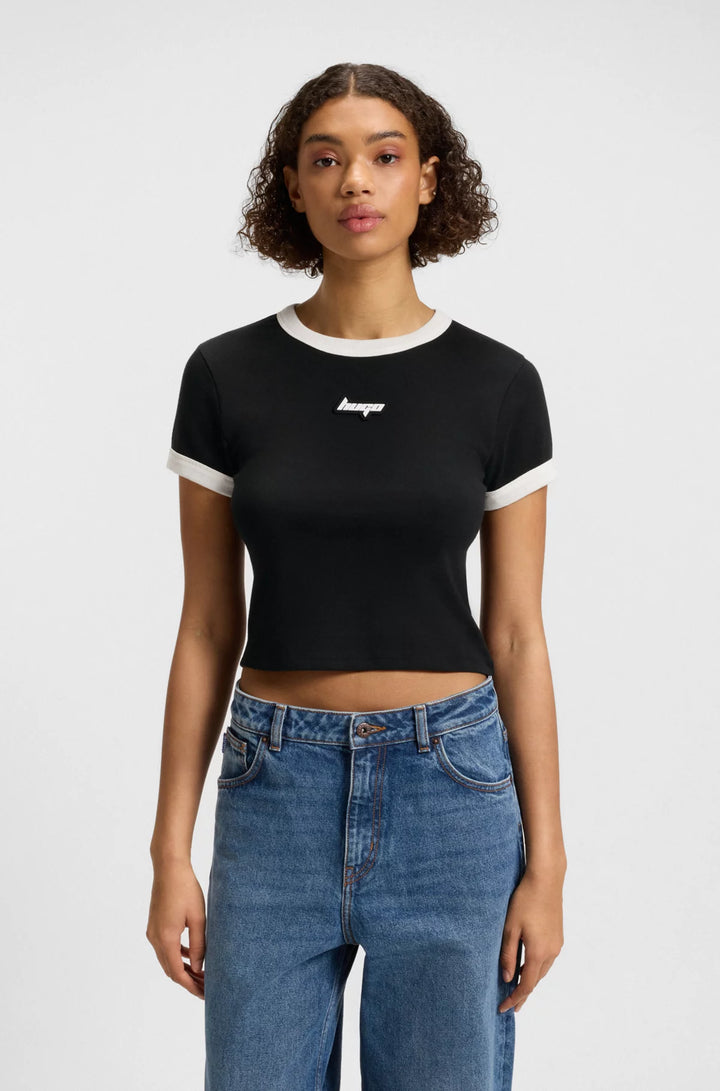 HUGO Cropped ringer T-shirt in cotton with graphic print