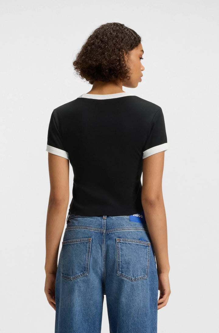 HUGO Cropped ringer T-shirt in cotton with graphic print