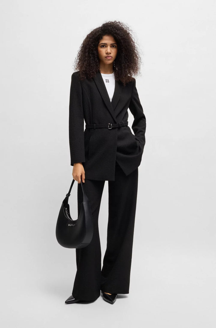 HUGO REGULAR-FIT BLAZER IN SEERSUCKER WITH BUCKLED BELT