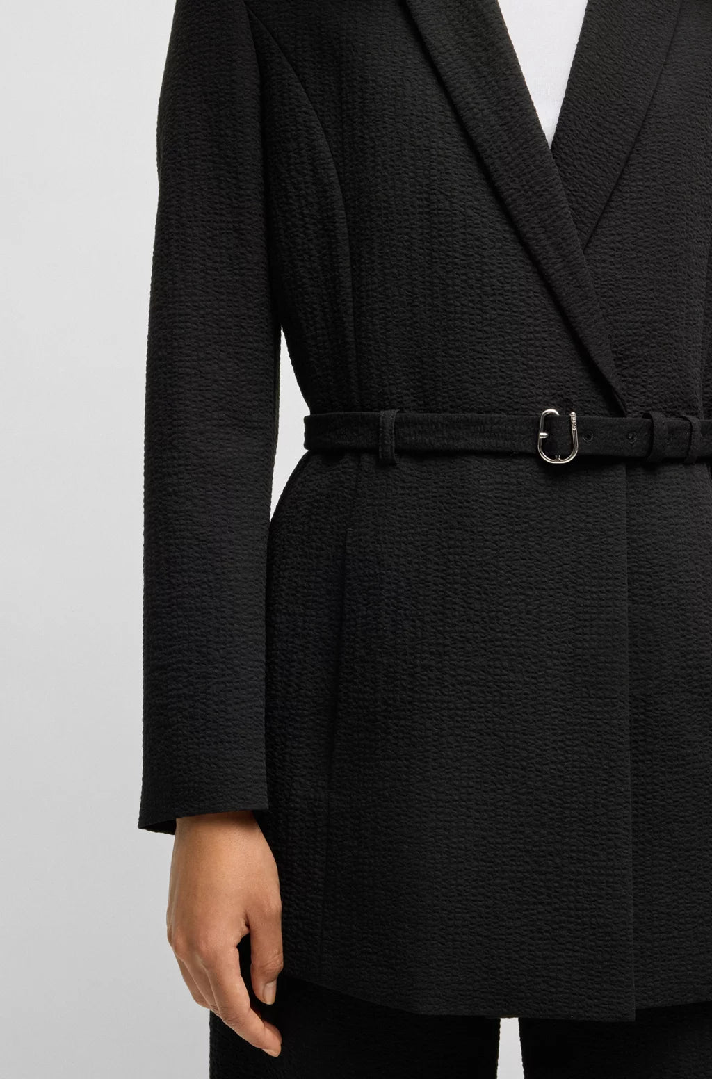 HUGO REGULAR-FIT BLAZER IN SEERSUCKER WITH BUCKLED BELT