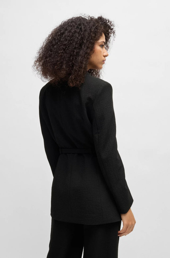 HUGO REGULAR-FIT BLAZER IN SEERSUCKER WITH BUCKLED BELT