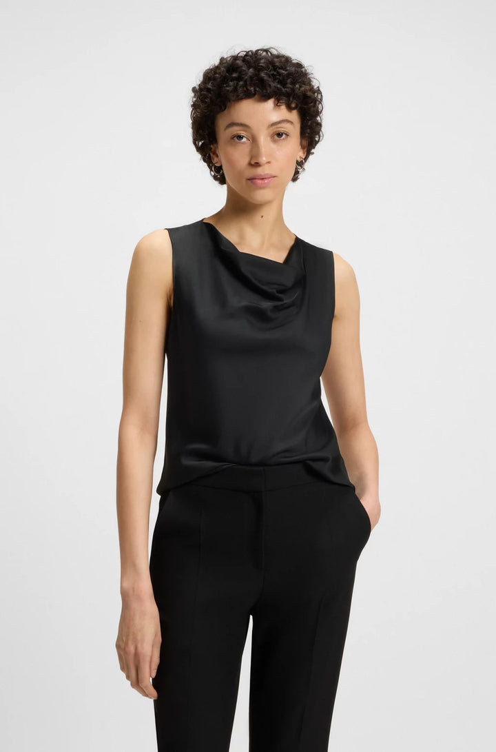 BOSS Sleeveless cowl-neck blouse in stretch silk