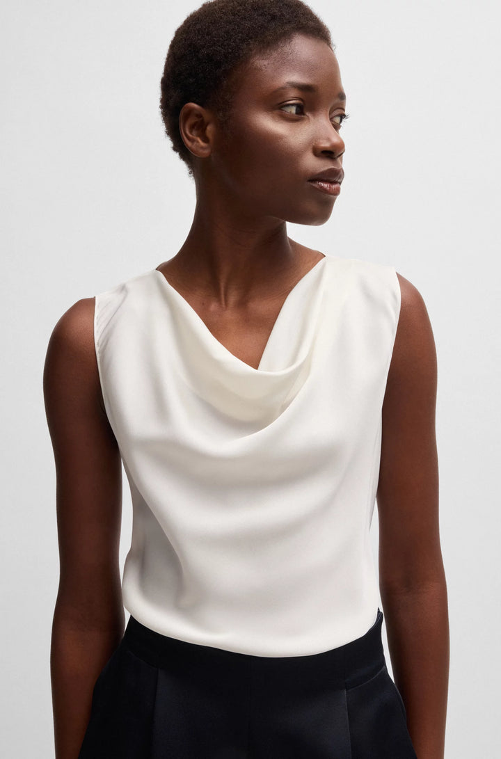 BOSS Sleeveless cowl-neck blouse in stretch silk