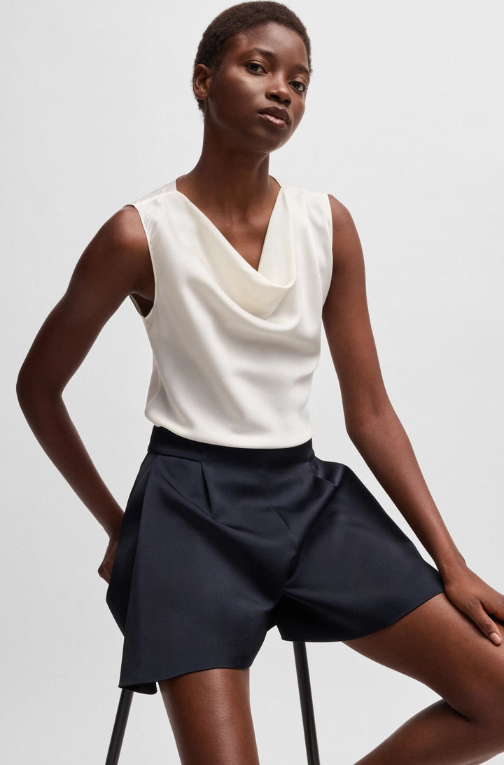 BOSS Sleeveless cowl-neck blouse in stretch silk