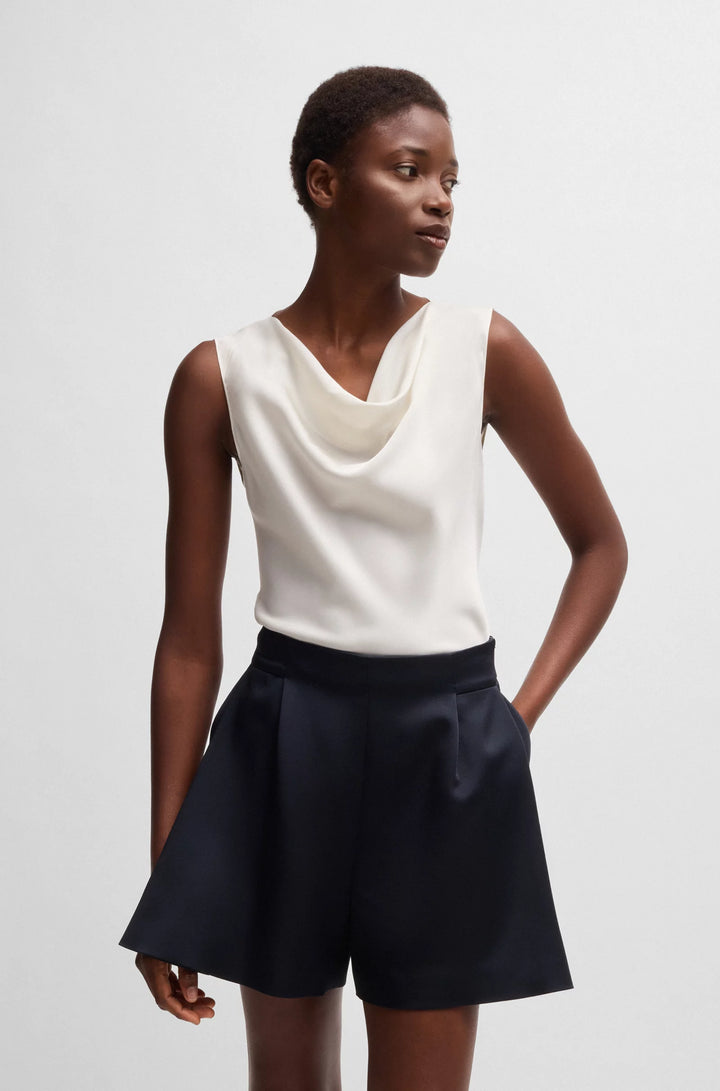 BOSS Sleeveless cowl-neck blouse in stretch silk