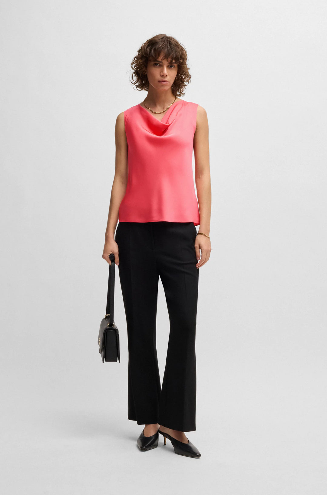 BOSS Sleeveless cowl-neck blouse in stretch silk