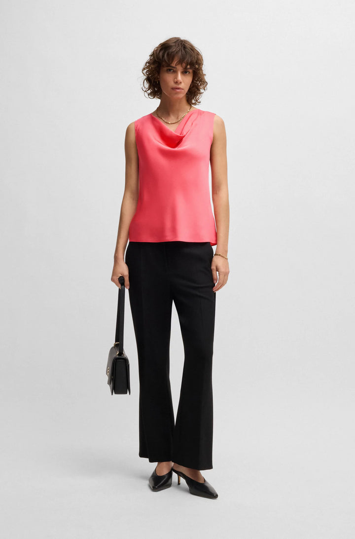 BOSS Sleeveless cowl-neck blouse in stretch silk