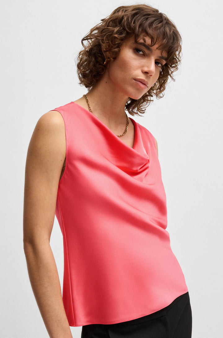 BOSS Sleeveless cowl-neck blouse in stretch silk