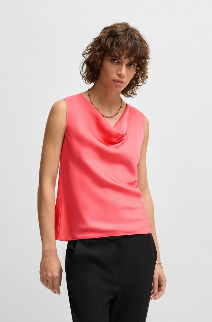BOSS Sleeveless cowl-neck blouse in stretch silk