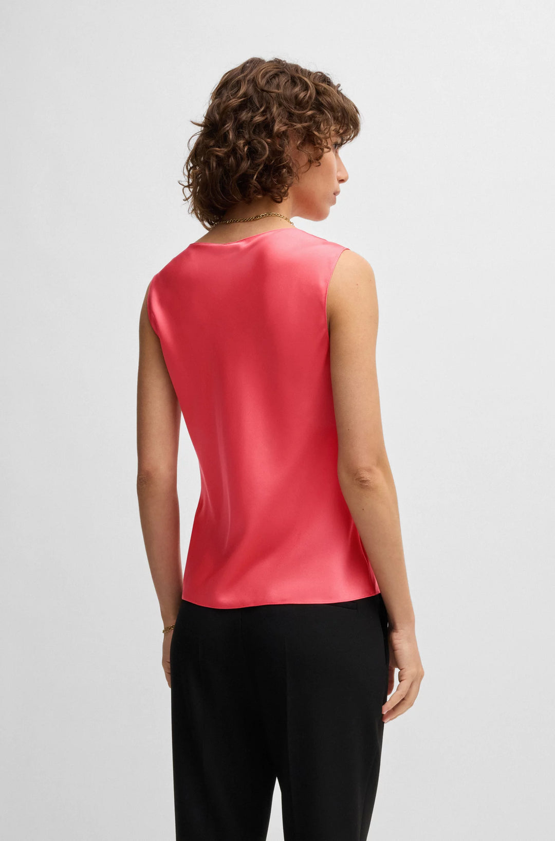 BOSS Sleeveless cowl-neck blouse in stretch silk