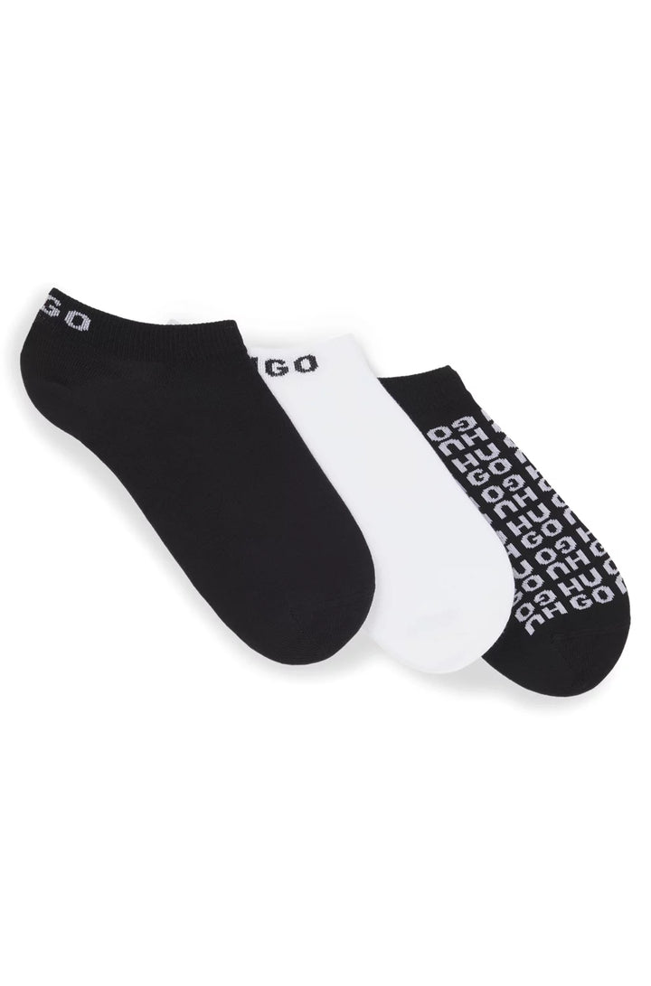 HUGO THREE-PACK OF ANKLE SOCKS WITH CONTRAST LOGOS