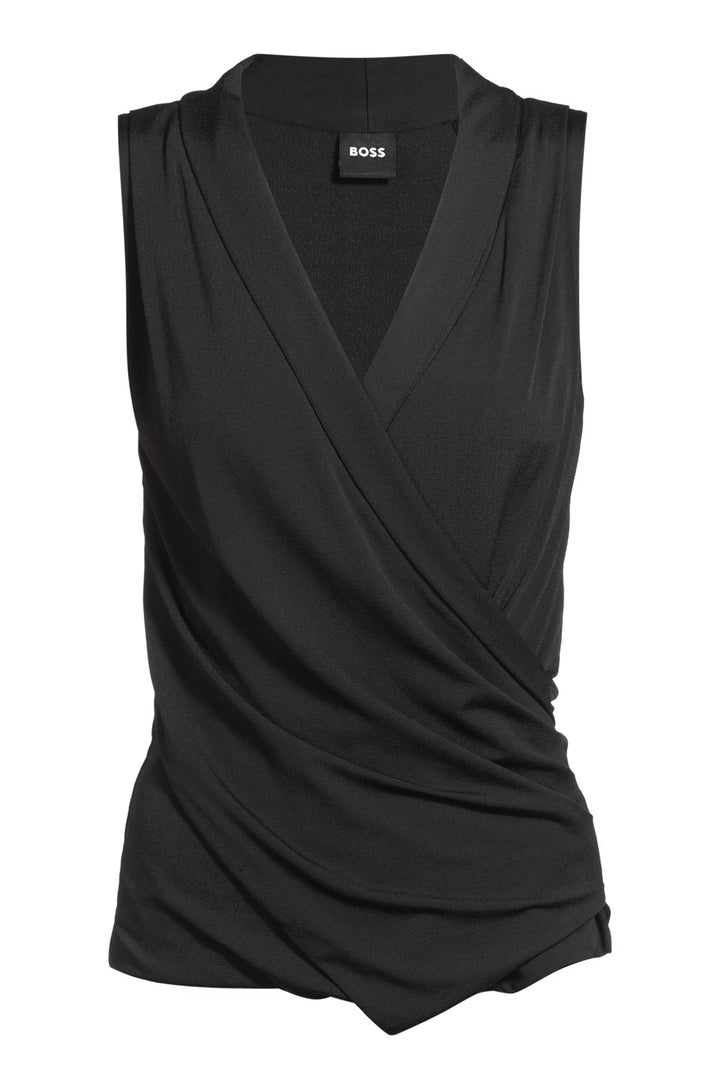 BOSS Sleeveless wrap-front top in stretch crepe