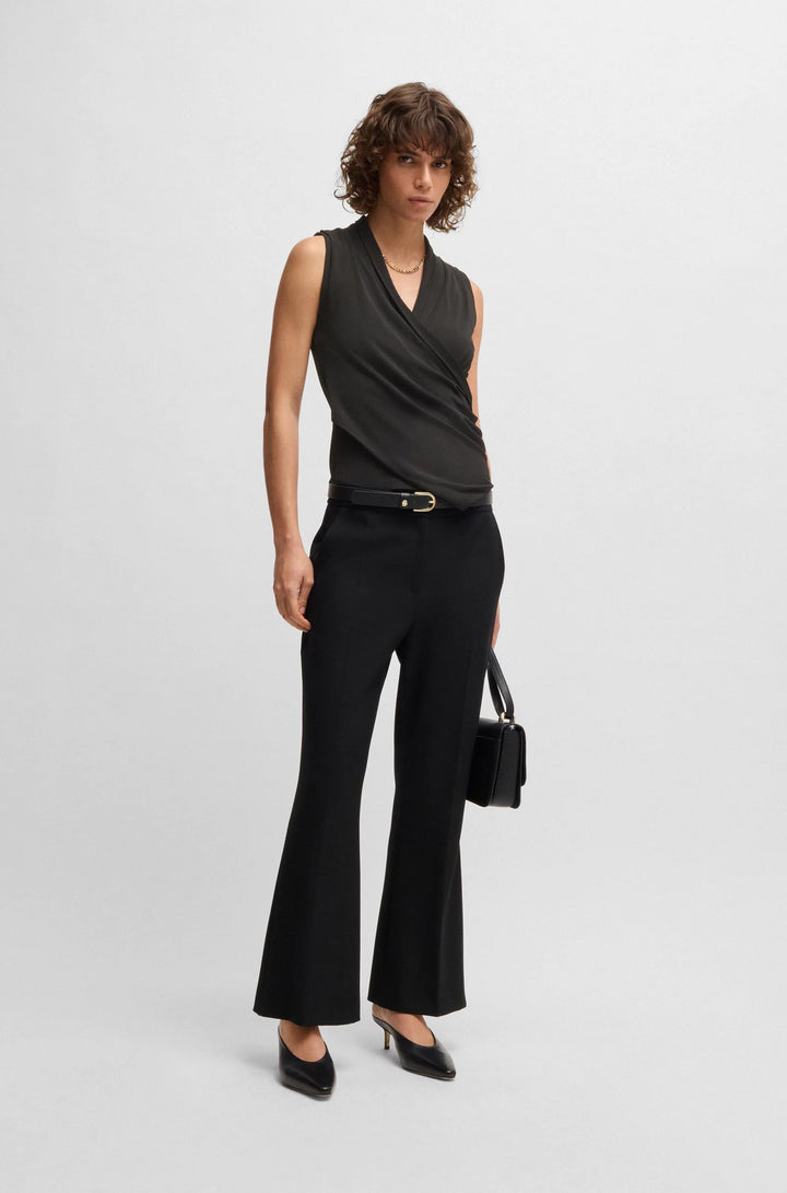 BOSS Sleeveless wrap-front top in stretch crepe