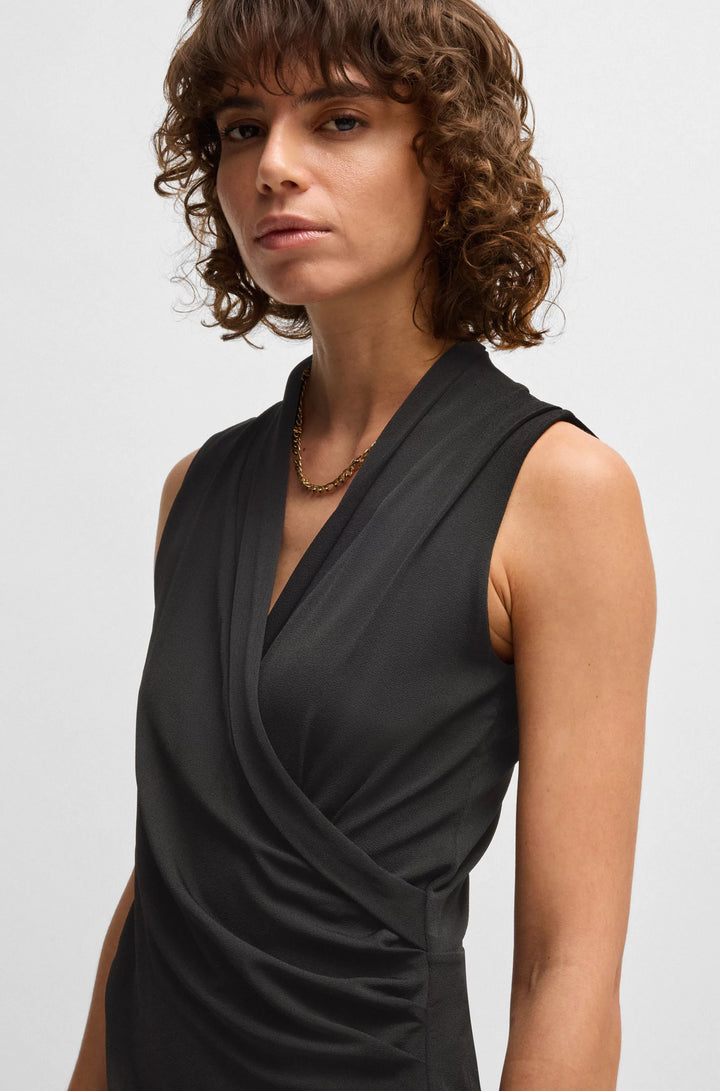 BOSS Sleeveless wrap-front top in stretch crepe