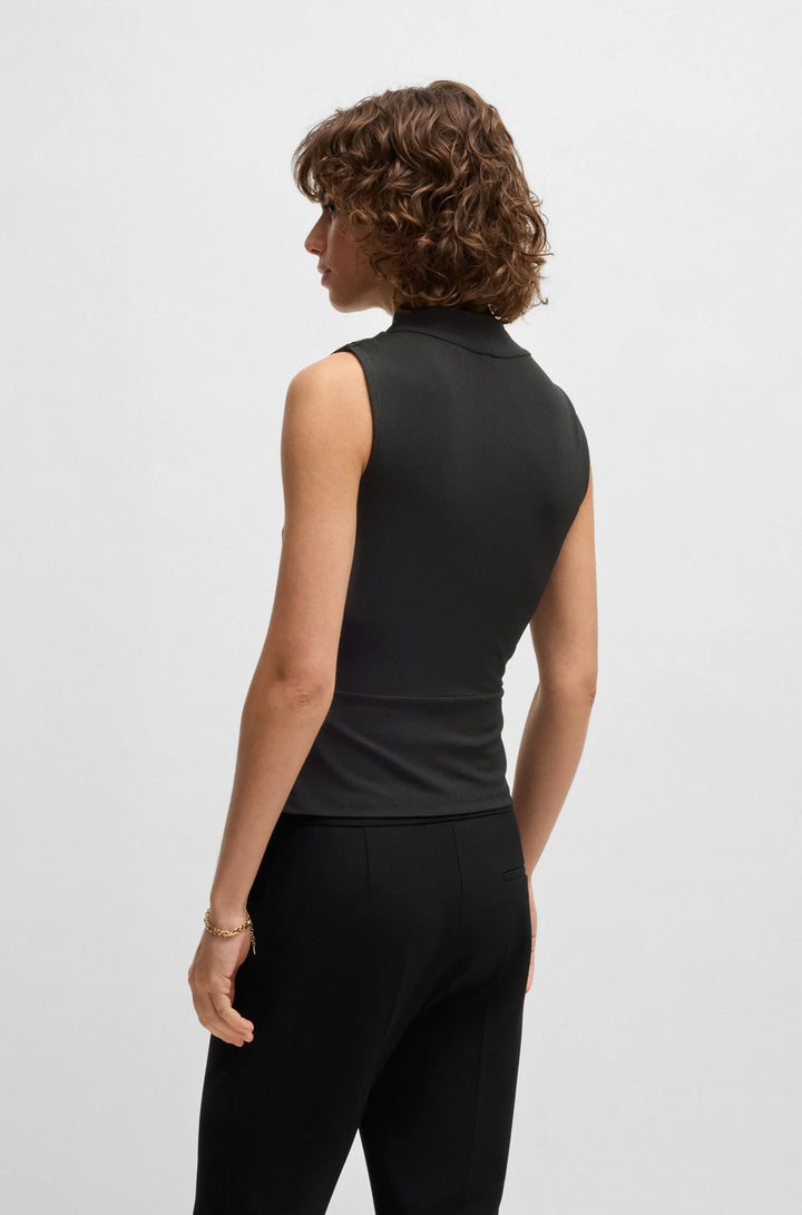 BOSS Sleeveless wrap-front top in stretch crepe