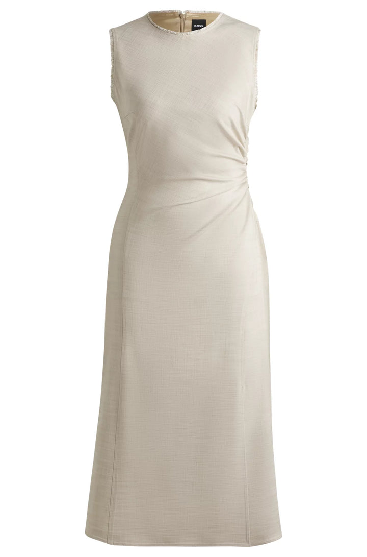 BOSS MELANGE DRESS WITH FRAYED AND GATHERED DETAILS