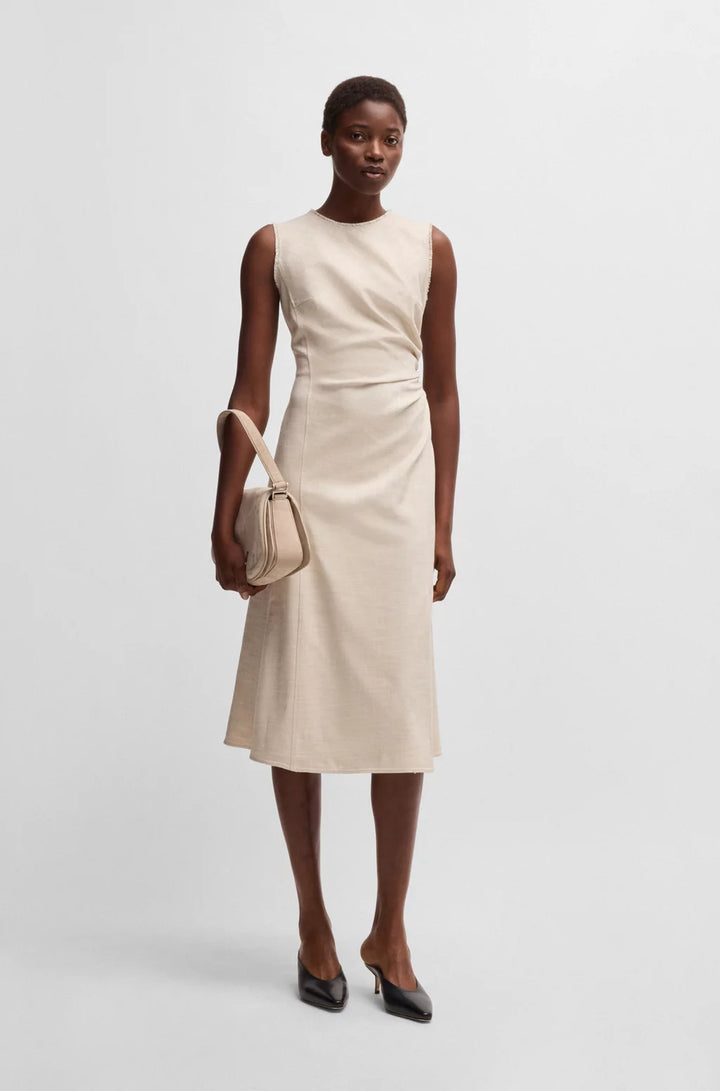 BOSS MELANGE DRESS WITH FRAYED AND GATHERED DETAILS