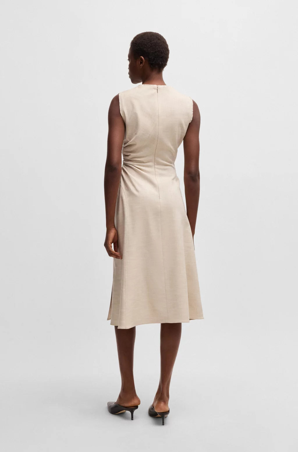 BOSS MELANGE DRESS WITH FRAYED AND GATHERED DETAILS