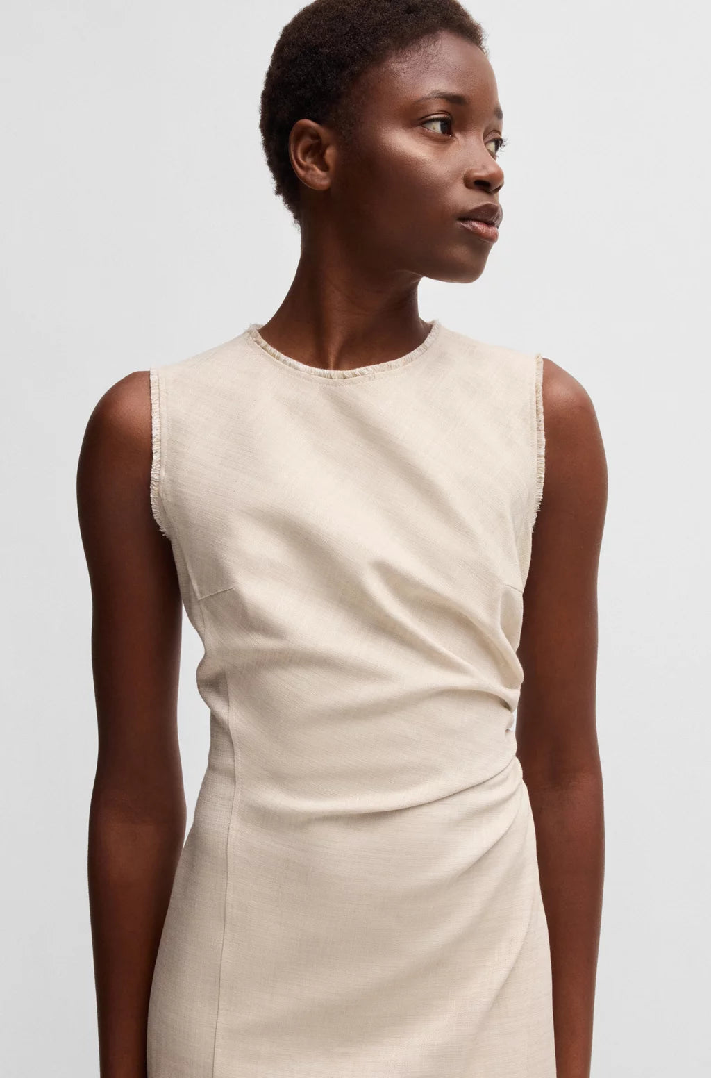BOSS MELANGE DRESS WITH FRAYED AND GATHERED DETAILS