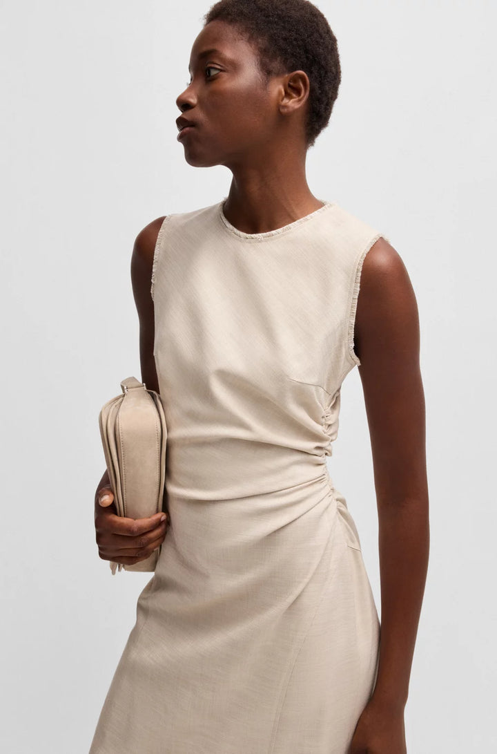BOSS MELANGE DRESS WITH FRAYED AND GATHERED DETAILS
