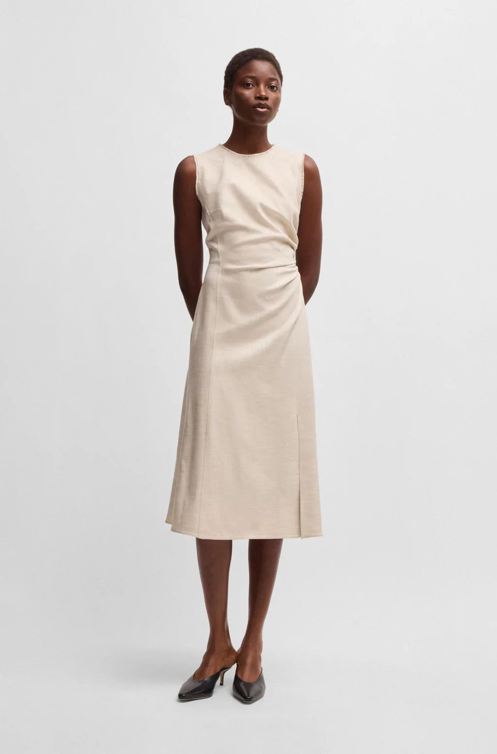 BOSS MELANGE DRESS WITH FRAYED AND GATHERED DETAILS