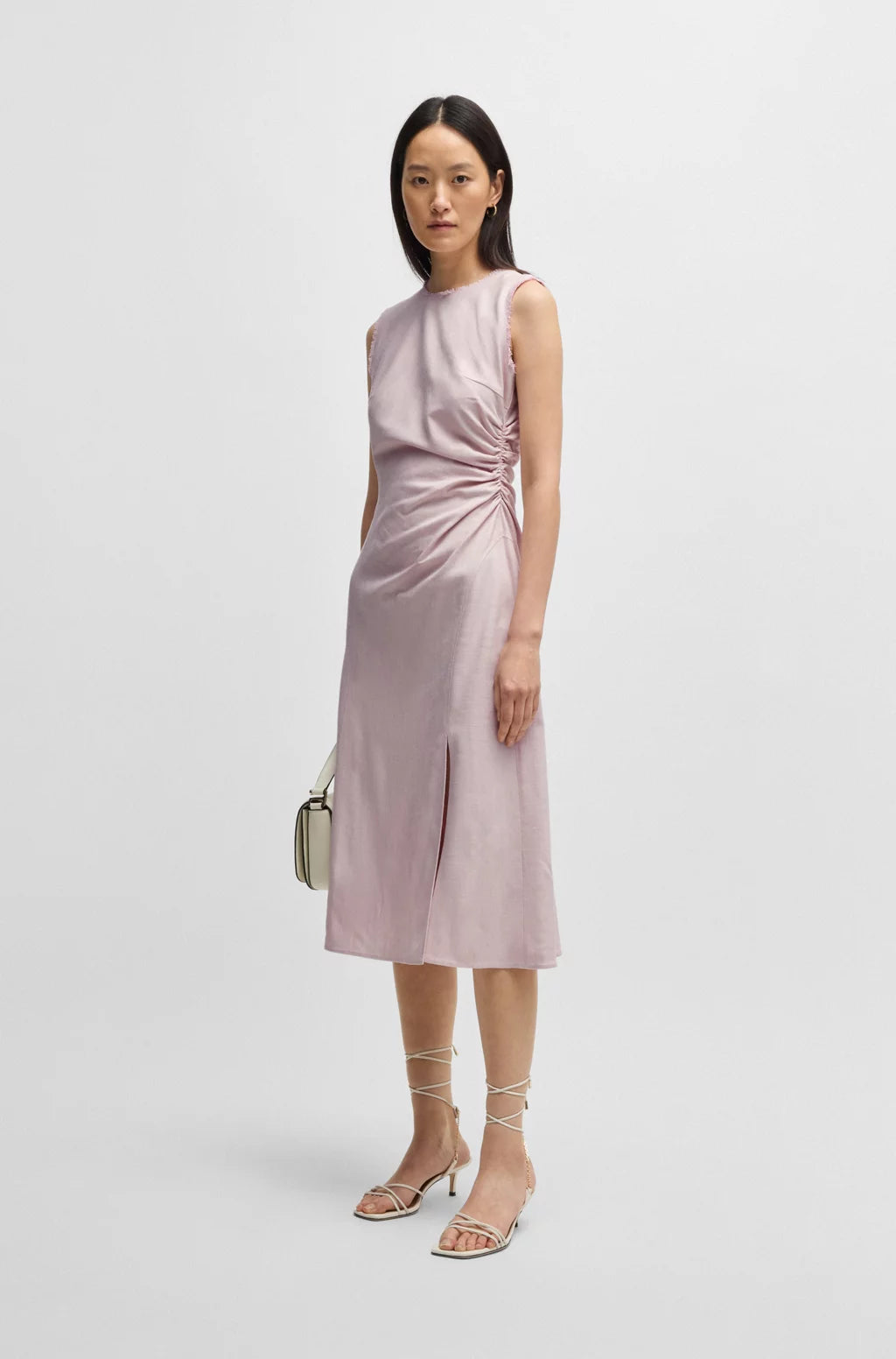BOSS MELANGE DRESS WITH FRAYED AND GATHERED DETAILS