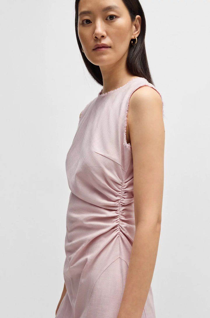 BOSS MELANGE DRESS WITH FRAYED AND GATHERED DETAILS
