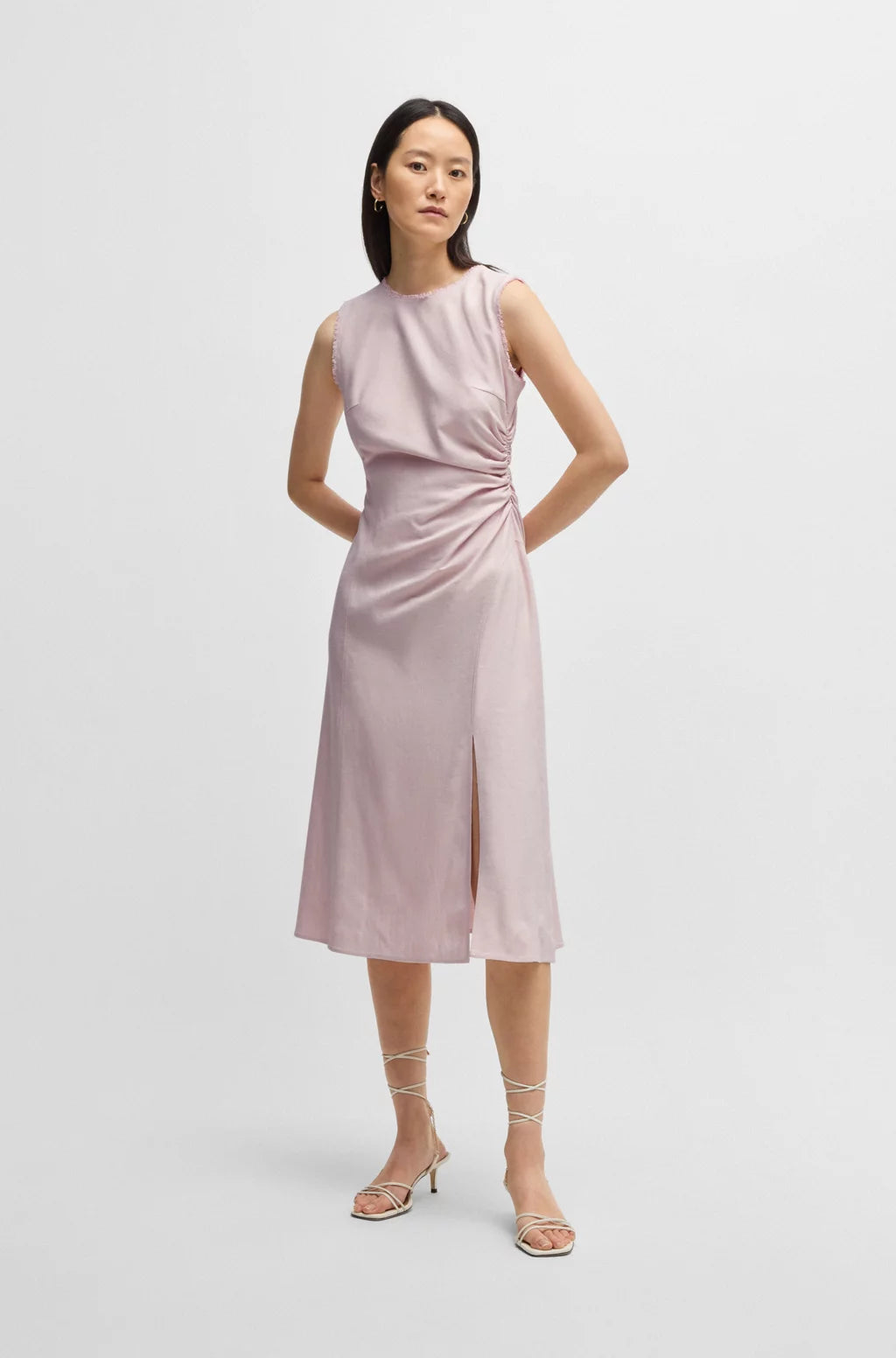 BOSS MELANGE DRESS WITH FRAYED AND GATHERED DETAILS