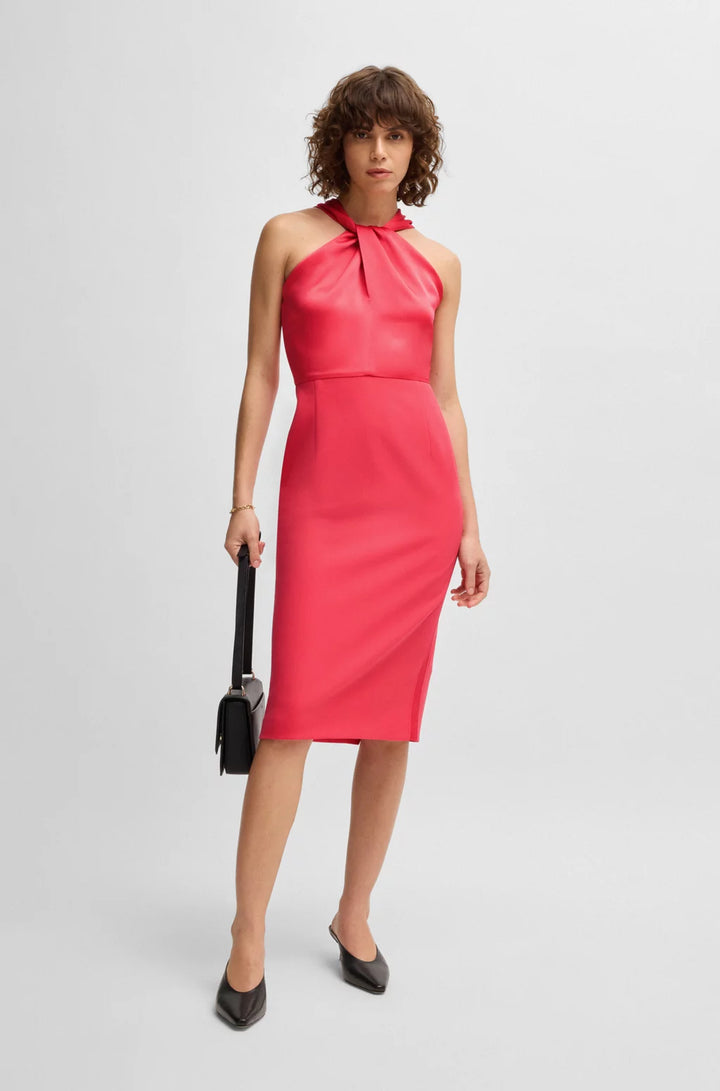 BOSS TWIST-DETAIL DRESS IN STRETCH FABRIC
