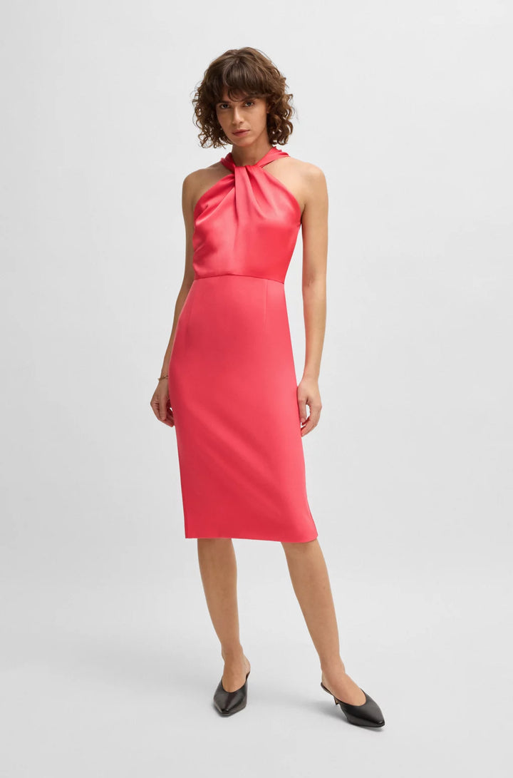 BOSS TWIST-DETAIL DRESS IN STRETCH FABRIC