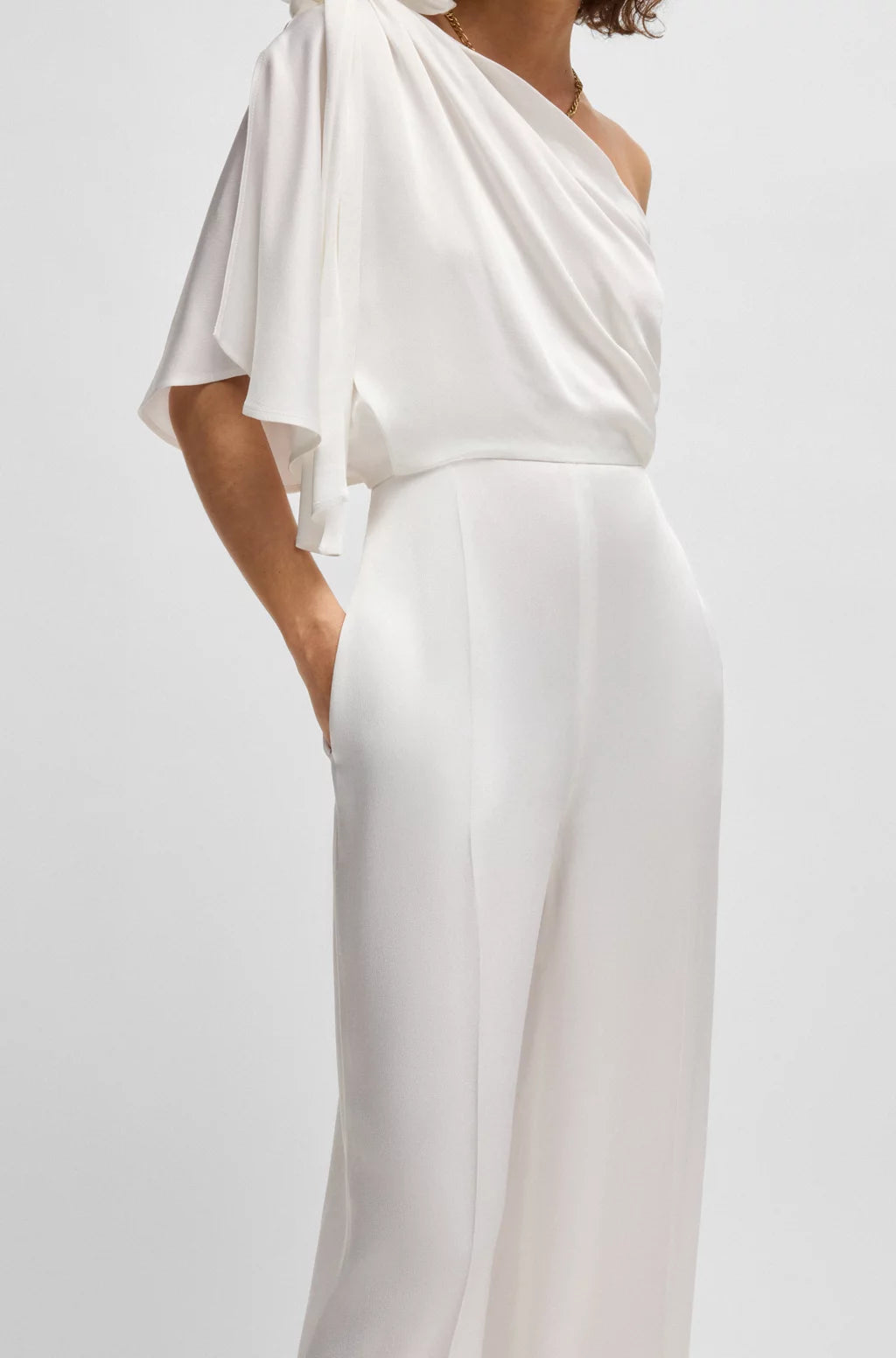 BOSS ONE-SHOULDER JUMPSUIT WITH TIE NECKLINE
