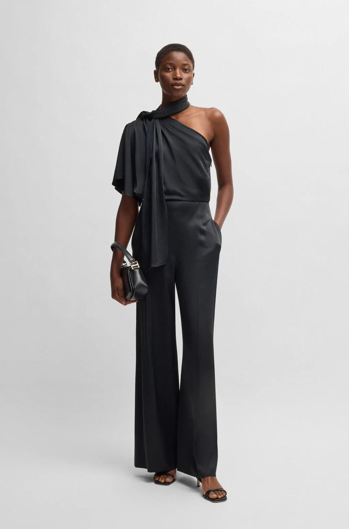 BOSS ONE-SHOULDER JUMPSUIT WITH TIE NECKLINE