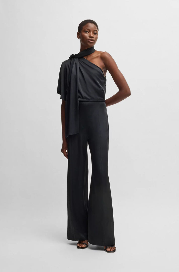 BOSS ONE-SHOULDER JUMPSUIT WITH TIE NECKLINE