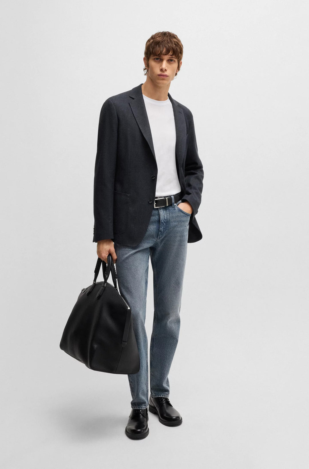 Boss Slim-fit blazer in herringbone cotton
