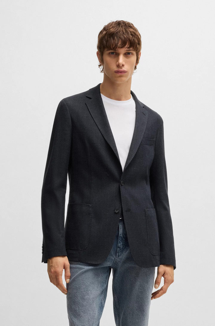 Boss Slim-fit blazer in herringbone cotton