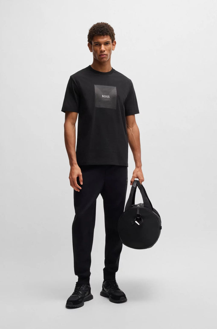 BOSS COTTON-JERSEY T-SHIRT WITH FINELINE LOGO ARTWORK