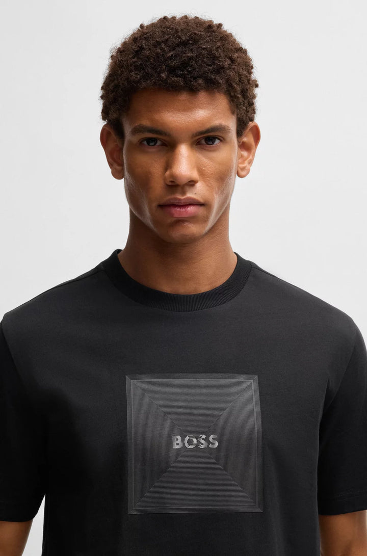 BOSS COTTON-JERSEY T-SHIRT WITH FINELINE LOGO ARTWORK